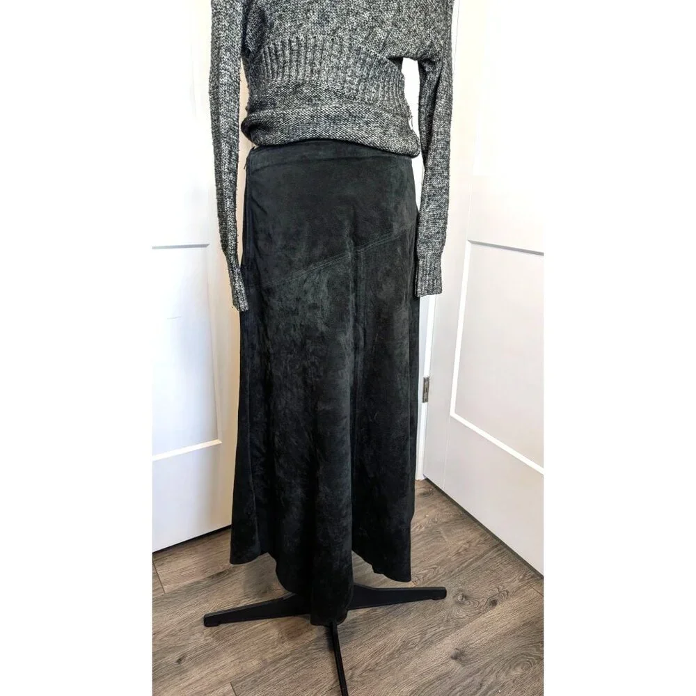 Provence d'amour Womens Size 8 Midi Skirt Black Suede Leather Handkerchief Hem
